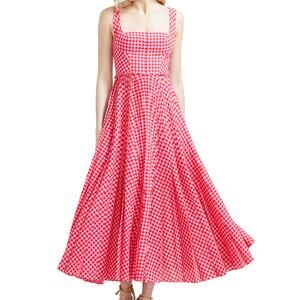 Lela Rose Featherweight Cherry Gingham Square Neck Midi Size 14 Dress